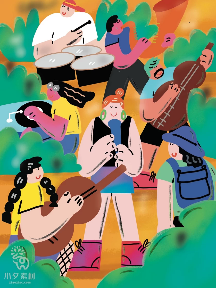 潮流趣味创意卡通动感音乐节人物艺术运动插画海报PSD设计素材【012】
